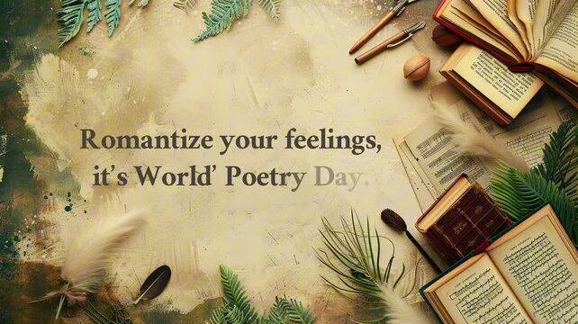 Happy Poetry Day background in a vintage theme. Quotes for Poetry Day