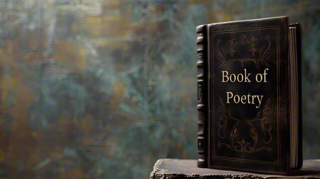 Happy World Poetry Day. Book of poetry in dark theme background