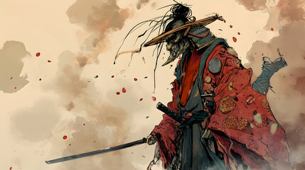 funny samurai character - obrazy, fototapety, plakaty