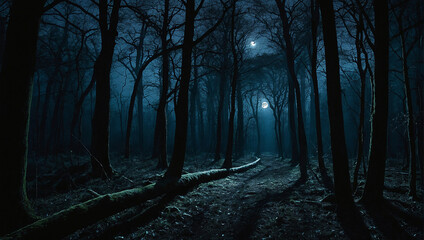Charm of a woodland with moonlight at midnight hours enhance the quiet and mysterious ambiance