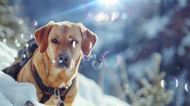 the dog who was alone was cold on the mountain. seamless looping time-lapse virtual 4k video Animation Background.