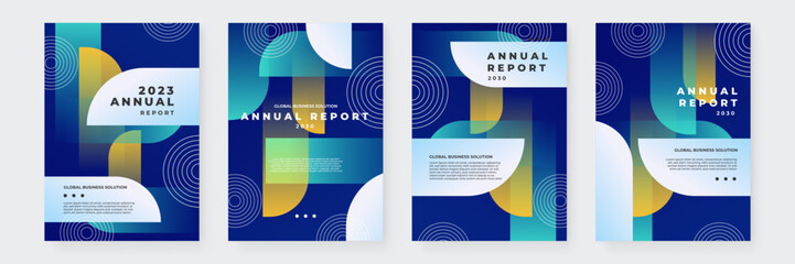 Blue white and yellow vector business corporate annual report cover template with shapes geometric. Brochure flyer poster business template