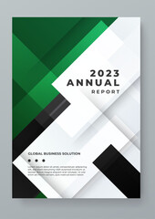 Black green and white vector business annual report template with geometrical shapes. Brochure flyer poster business template
