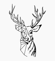 Deer outline and cracking t-shirt graphic design vector illustration 