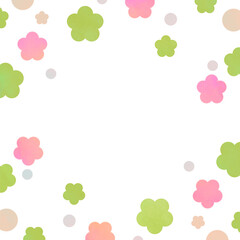 抹茶と桜色の正方形の水彩花フレーム背景