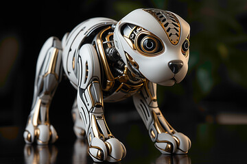 Small AI toy with a unique design, presented in a sophisticated silver color on the table, blending technology and creativity