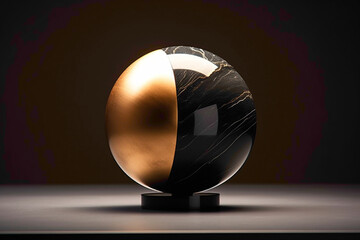 Spherical object with a glossy finish, delicately positioned on a marble tabletop, showcasing mathematical beauty