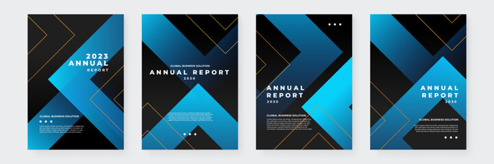 Blue and black vector corporate annual report template for brochure, annual report, magazine, poster, corporate presentation, portfolio, flyer, infographic. Easy to use