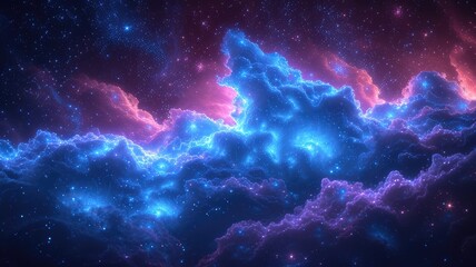 Fototapeta na wymiar dramatic space scene with intense blue and purple nebulae and a starry expanse