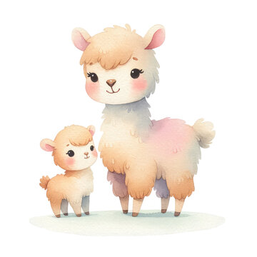 Watercolor cute Mother And Baby animal Clipart Illustration. kids nursery room portraits of mother animal with baby animal. mother's day clipart.