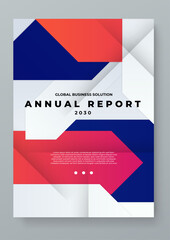 Red blue and white vector clean minimalist gradient annual report business cover template for brochure, magazine, poster, corporate presentation, portfolio, flyer, infographic. Easy to use