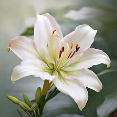 View of white lily flower.