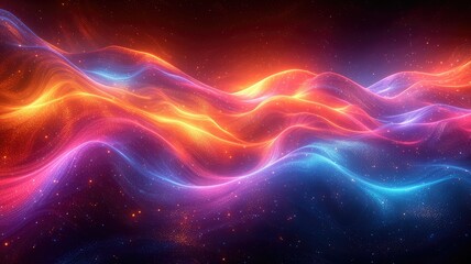 cosmic neon light waves background - obrazy, fototapety, plakaty