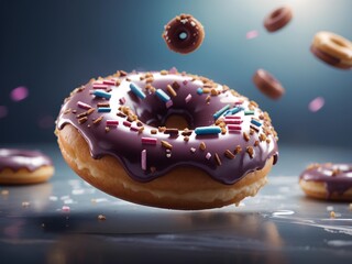 Yummy doughnut with studio lighting and background. Cinematic food donut photography 