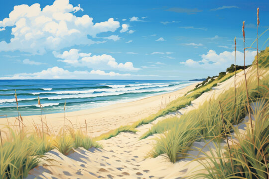 Paint by number style beach dune scene