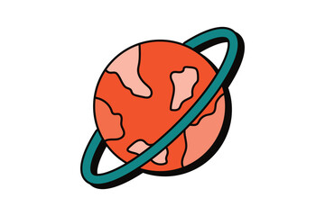 Saturn Retro Flat Sticker Design