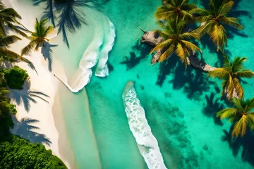 Fototapeten Beautiful beach with palms and turquoise sea in Jamaica island © Maryam