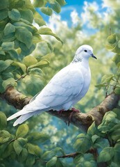 Obraz premium White dove sitting on a branch