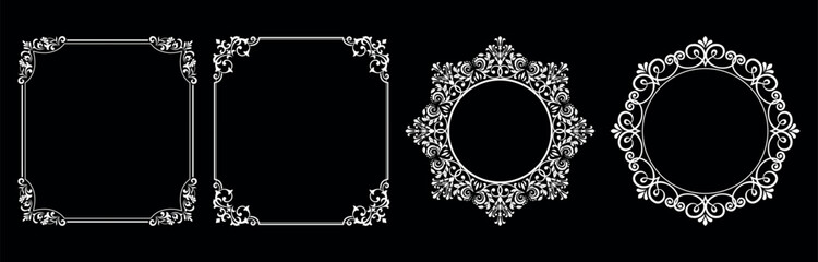 Set of decorative frames Elegant vector element for design in Eastern style, place for text. Floral black and white borders. Lace illustration for invitations and greeting cards.