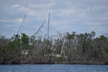 Hurricane Ian Damaged Back Bay Boats Fort Myers Beach Florida