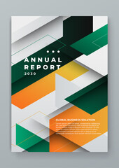 Green orange and white vector corporate annual report template for brochure, annual report, magazine, poster, corporate presentation, portfolio, flyer, infographic. Easy to use
