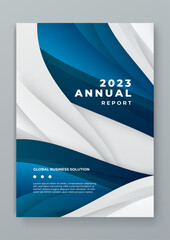 Blue green and white vector abstract corporate annual report template with shapes for annual report and business catalog, magazine, flyer or booklet. Brochure template layout
