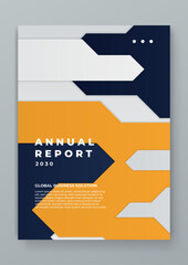 Blue yellow and white vector minimalist design geometric corporate annual report for brochure, magazine, poster, corporate, corporate presentation, portfolio, flyer, layout template