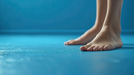 Men's bare feet in a medical clinic.