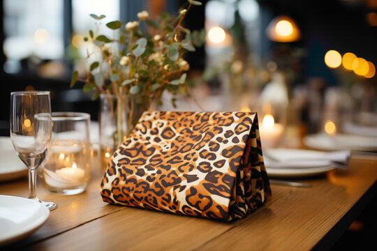 A charming paper napkin with a cute animal print on a dining table