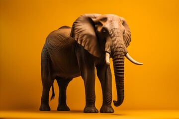 african elephant standing on yellow background posing for camera, full body