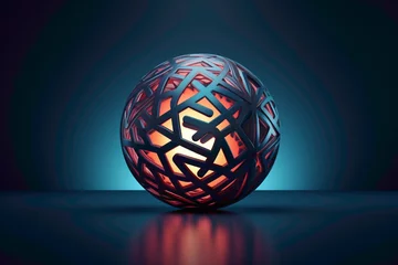 Foto op Canvas Abstract 3D sphere logo with intricate patterns and reflections, floating against a backdrop of subtle gradients © HASHMAT