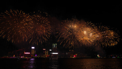 Fireworks display at Victoria harbour, Hong Kong.