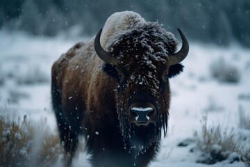 majestic presence of a Bison in a snow storm