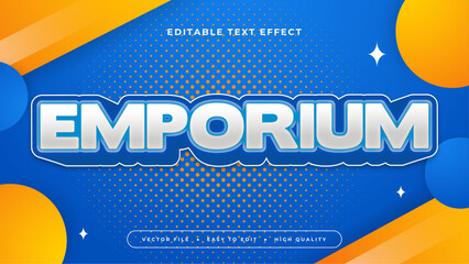 White blue and yellow emporium 3d editable text effect - font style - obrazy, fototapety, plakaty