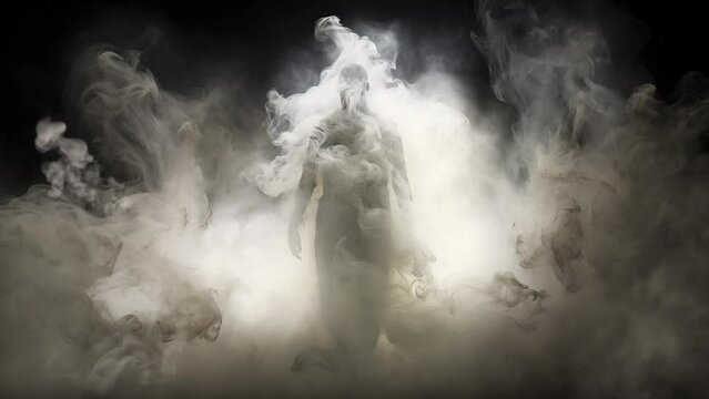 man emerging from smoke rendered in ethereal wisps. seamless looping overlay 4k virtual video animation background 