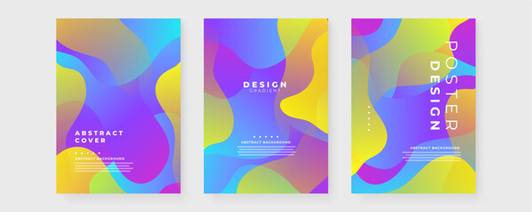 Blue yellow and purple violet minimalist and simple gradient color abstract cover with wave and fluid shapes. Template for annual report, magazine, booklet, proposal, portfolio, brochure, poster