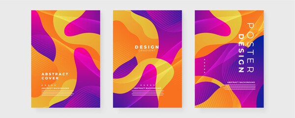 Orange yellow and purple violet creative abstract wave and fluid gradient poster. Ideal for parties, banners, covers, print, promotions, sales, greetings, advertising, web, pages, headers, landings