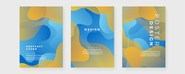 Blue and yellow cover design with abstract wave fluid gradient. Ideal for parties, banners, covers, print, promotions, sales, greetings, advertising, web, pages, headers, landings, social media