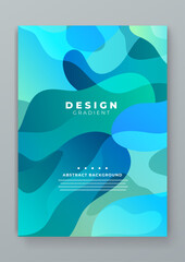 Blue and green vector illustration abstract gradient poster with wave shapes. Modern template for background, posters, ad banners, brochures, flyers, covers, websites