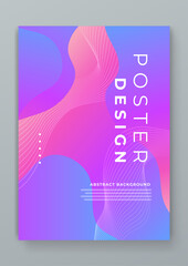 Fototapeta premium Blue pink and purple violet abstract gradient poster with wave shapes. Modern design template for posters, ad banners, brochures, flyers, covers, websites. Vector illustration