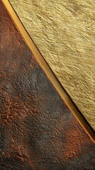 Textured Background Divided into Distinct Halves with a Curved Diagonal Division - Rough and Resembles Brown Leather Surface Smooth and Metallic Gold Sheen Fabric created with Generative AI Technology