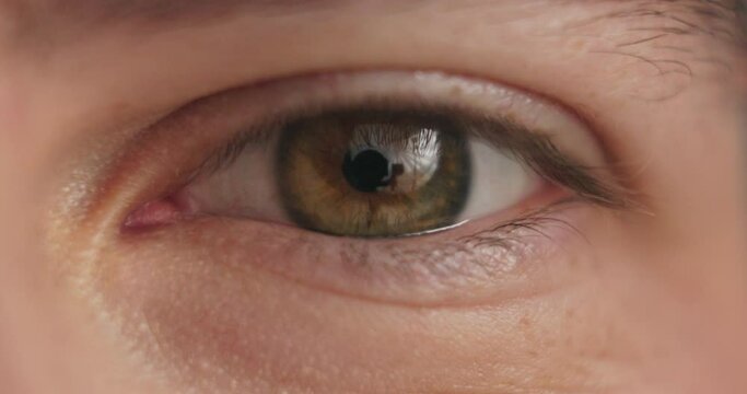 Person, vision and retina with closeup of eyes for optometry, glaucoma exam and optical assessment. Ophthalmology, medical test and eyeball for eyecare, eyesight and wellness for contact lenses