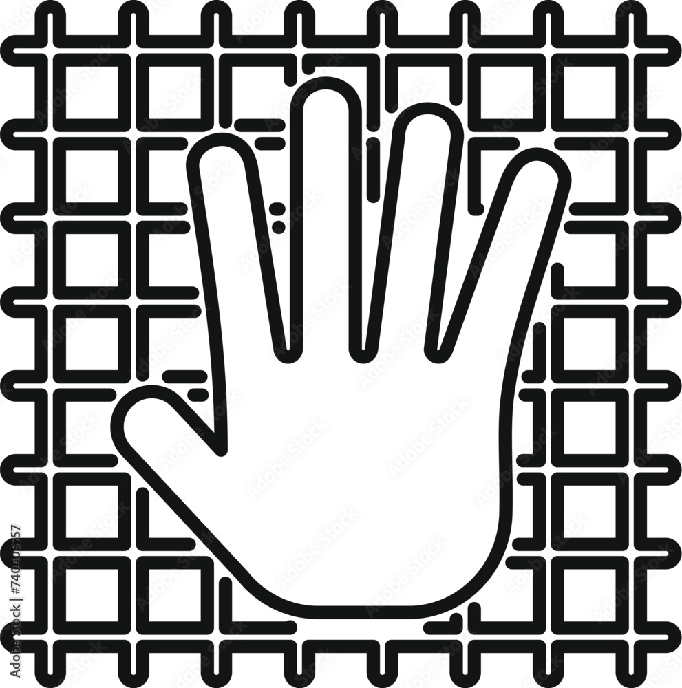 Poster net palm scanning icon outline vector. online database code. system social rec