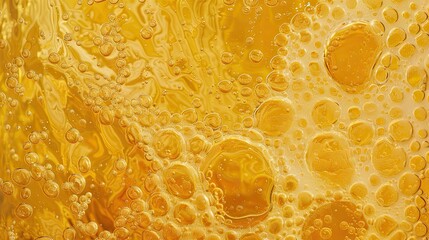 A background composed of countless tiny bubbles rising through a golden amber liquid, embodying the lively effervescence of a blonde beer. The bubbles vary in size, creating a dynamic and textured app - obrazy, fototapety, plakaty