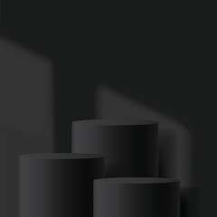3d black color podium and minimal black color wall scene. 3d podium minimal abstract background. Vector