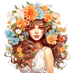 Woman With Long Hair and Flowers in Her Hair