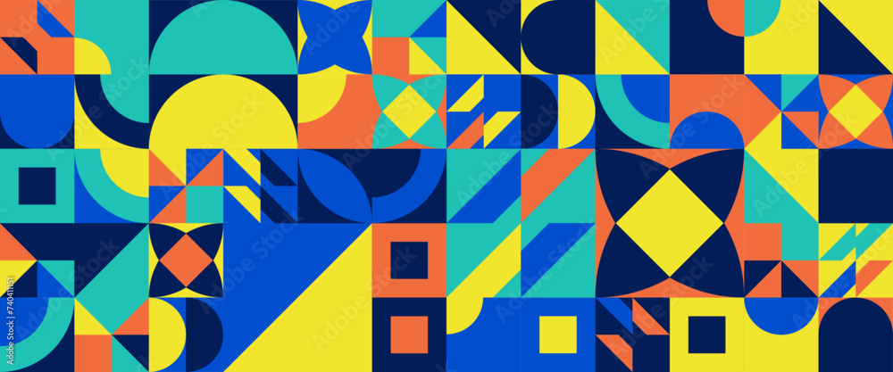 Wall mural colorful modern vector abstract geometric background with circles, rectangles and squares simple sha