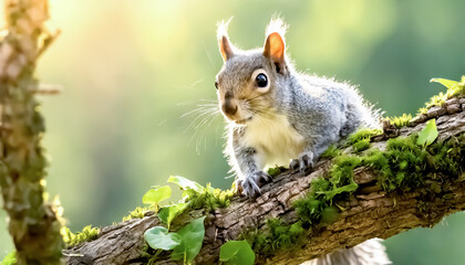 Naklejka na ściany i meble Curious squirrel on a tree branch