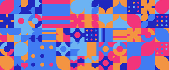Colorful abstract geometric mosaic banner design with simple shapes. For presentation background, banner, background, poster, certificate, annual report, cover