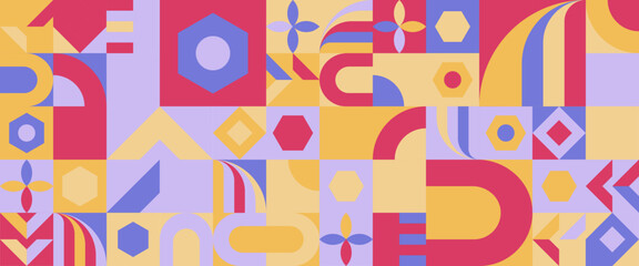 Colorful abstract geometric vector pattern mosaic shapes banner. For banner, background, business or technology presentation, web brochure cover layout, wallpaper